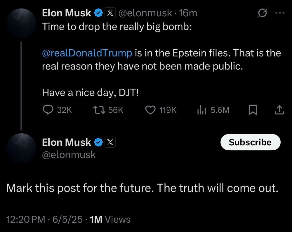 Uno de los posts en redes sociales de Elon Musk de hoy. Fotografía: X